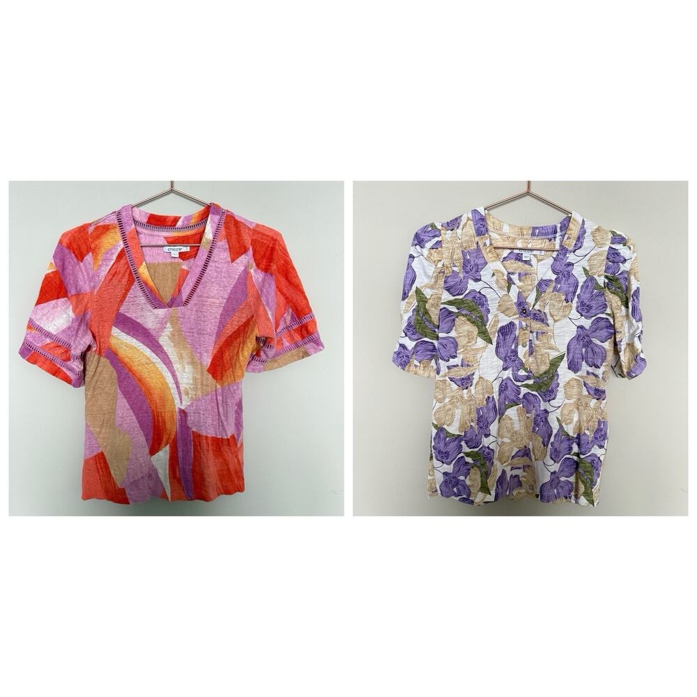 Lot of 2 Chicos Shirt Womens Size 0 (Small) Multicolor Bundle Coastal Colorful